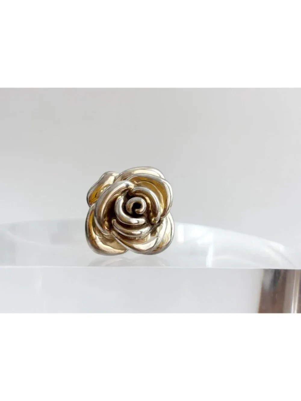 Blooming Rose Floral Beautiful Jumbo Sterling Silver 925 Vintage Ring - sz 7